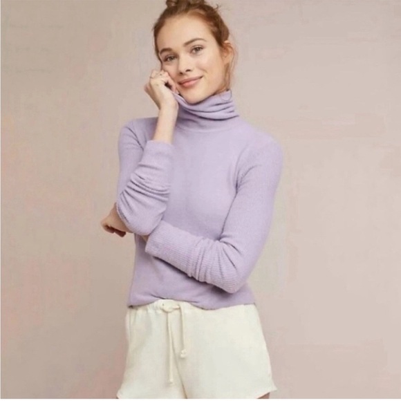 Anthropologie Saturday/Sunday Brushed Fleece Turtleneck Lilac XS - Picture 1 of 6
